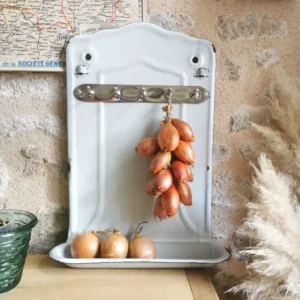 Ancien porte ustensiles de cuisine en tôle émaillée