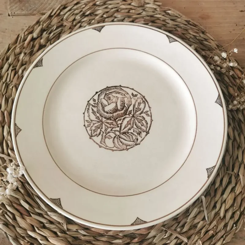 Assiette sur pied Vintage, Digoin Sarreguemines, Rose Art Déco