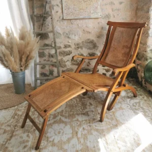 Chaise longue ancienne pliable, Transat Paquebot Croisiere 1900