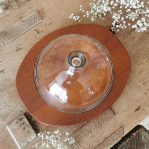 Cloche à Fromage Vintage, plateau en bois 1960