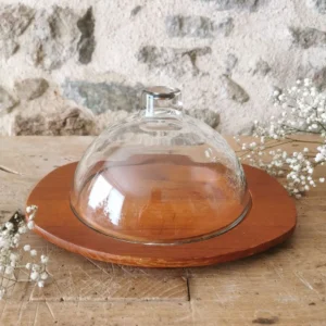 Cloche à Fromage Vintage, plateau en bois 1960