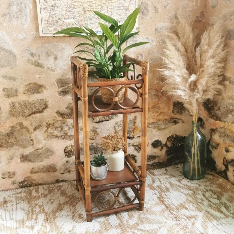 Etagère Porte plante Vintage en rotin