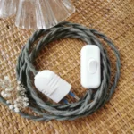 Lampe Baladeuse Globe mouchoir Art Déco, Cable Kaki