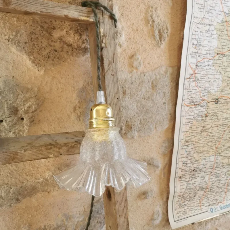 Lampe Baladeuse Globe mouchoir Art Déco, Cable Kaki