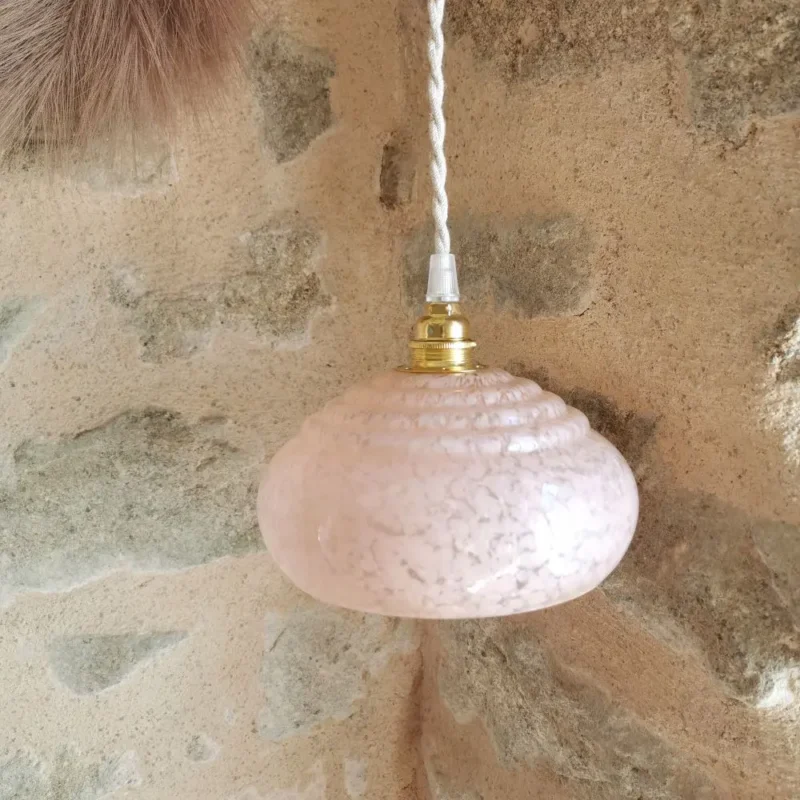 Lampe Baladeuse Vintage, Verre de Clichy Rose