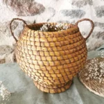 Panier Vintage Bourgne, vannerie artisanal en paille tressée 1 Panier Vintage Bourgne, vannerie artisanal en paille tressée