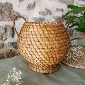 Panier Vintage Bourgne, vannerie artisanal en paille tressée