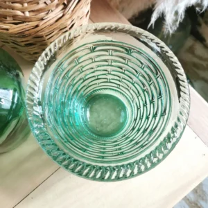 Pot de fleurs vintage, forme panier en verre épais