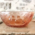 Saladier Art Déco en verre moulé rose Thanksgiving