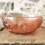 Saladier Art Déco en verre moulé rose Thanksgiving