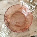 Saladier Art Déco en verre moulé rose Thanksgiving