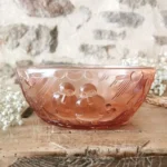 Saladier Art Déco en verre moulé rose Thanksgiving