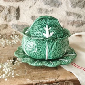 Soupière et Plat en Barbotine Chou Vintage