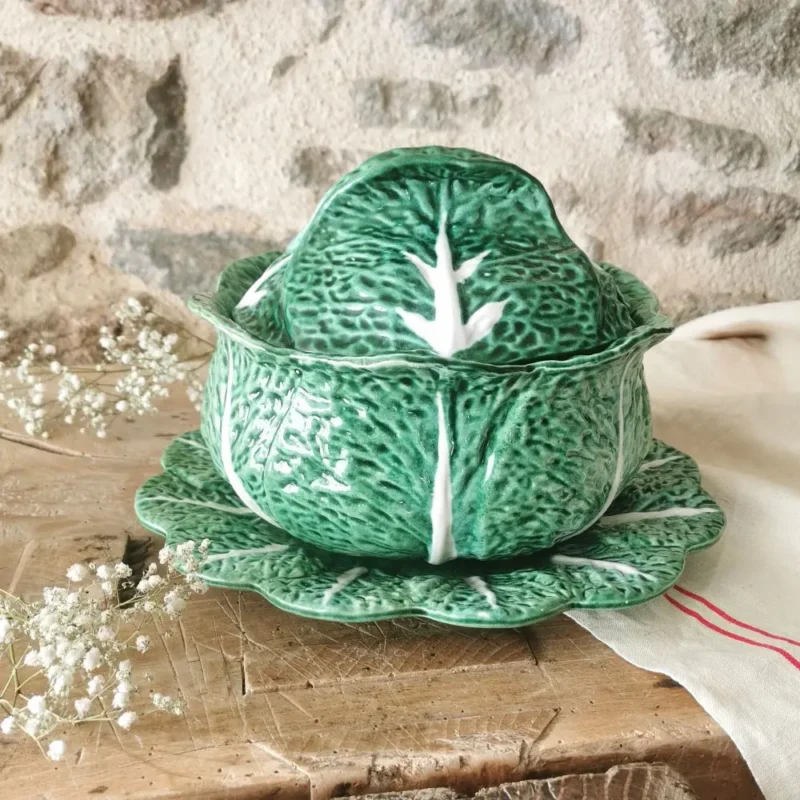 Soupière et Plat en Barbotine Chou Vintage