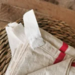 Torchon ancien en lin, grand liteau rouge de 1930